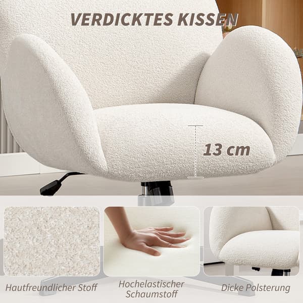 Kontorstol, 67x68x103-113 cm, Hvid, Stof