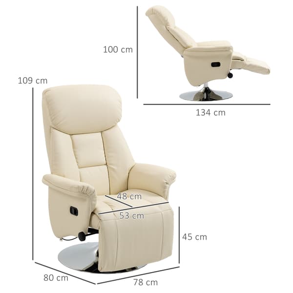 Recliner stol 78x80x109 cm creme, kunstlæder