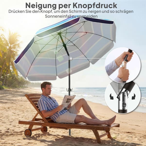 Strandparasol 198x214 cm Multifarvet Foldbart Bord