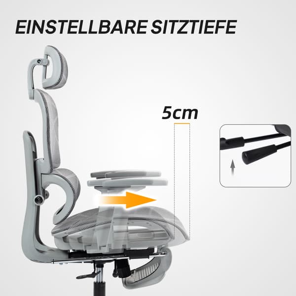 Kontorstol Ergonomisk Skrivebordsstol 66x64x114 cm Grå Mesh Stof