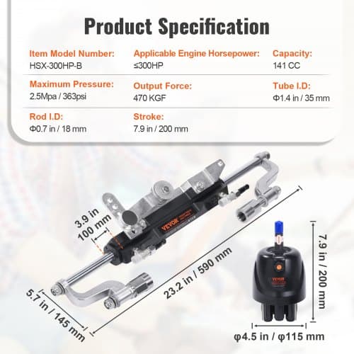 Hydraulisk påhængsstyringssæt, 792,5 cm slange, til både, marint styresystem
