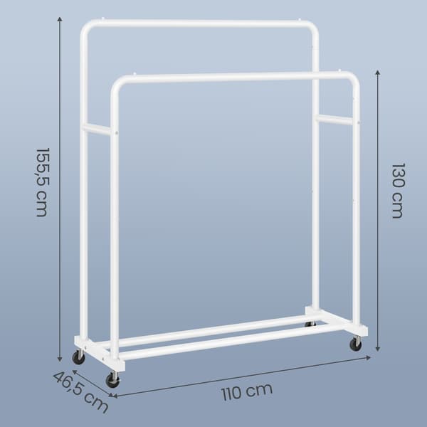 Klesstativ 46,5x110x155,5 cm Hvit Stål