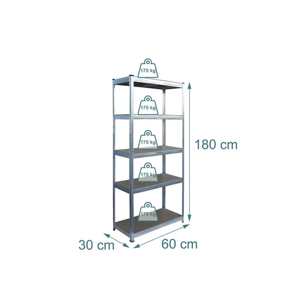 Robust hyllsystem, 5 nivåer, 875 kg, silver, stål, Kodustaar