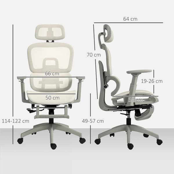Kontorstol, Ergonomisk skrivebordsstol, 66x64x114 cm, Beige, Mesh
