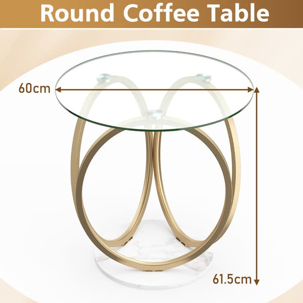 Rundt sofabord 60x60x61,5 cm transparent/guld