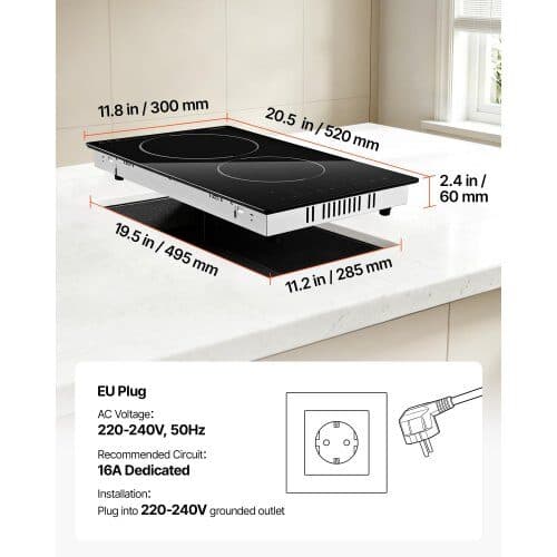 Elektrisk kogeplade SK-30HLC2T3 2 kogeplader 30 cm sort