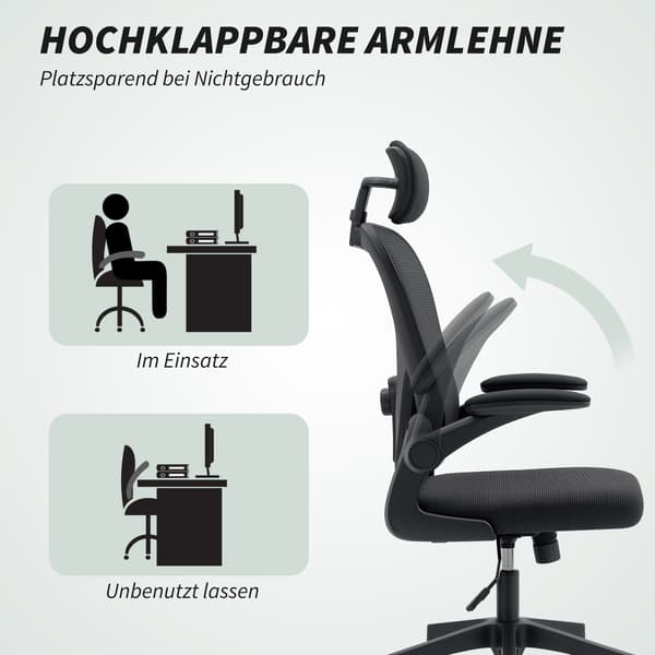 Kontorstol, Ergonomisk skrivebordsstol, 64x63x115 cm, Sort