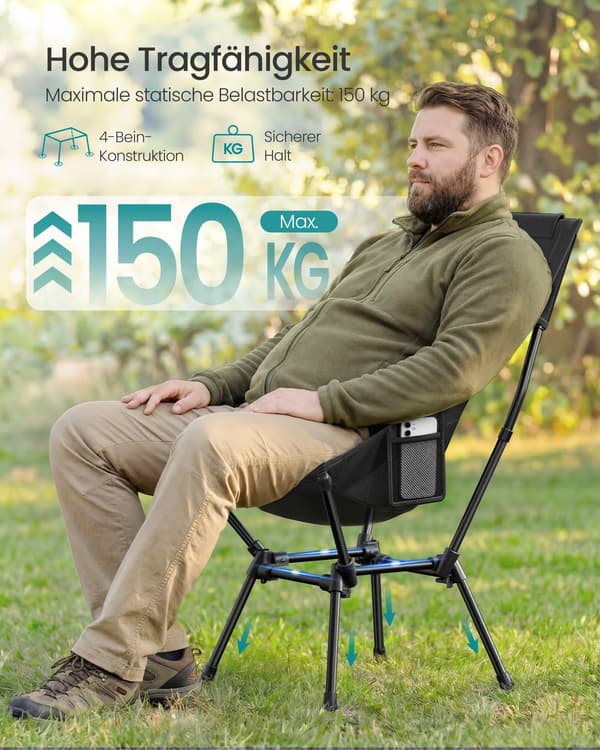 Campingstol 58x56x97 cm Sort Stålramme