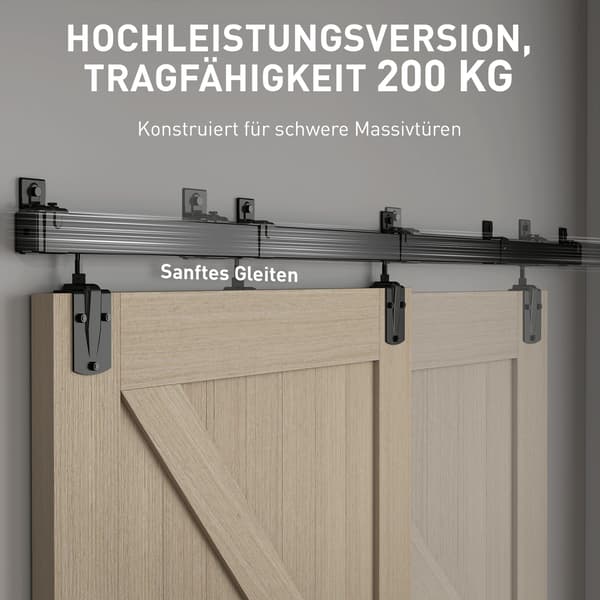 Skydedørsbeslagssæt 244 cm Sort Stål
