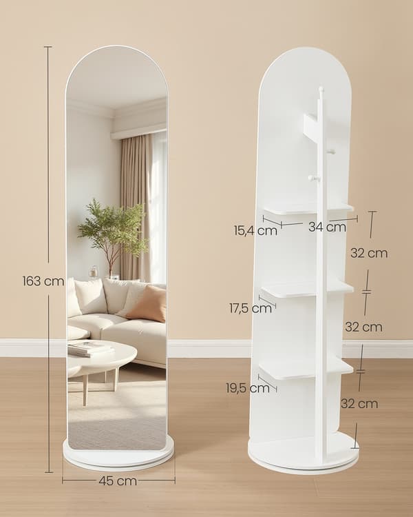 Helkroppsspegel 163x45 cm Vit Glas
