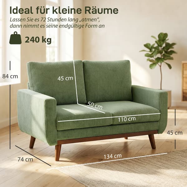 Sofa 134x74x84 cm Grøn kordfløjl polstring
