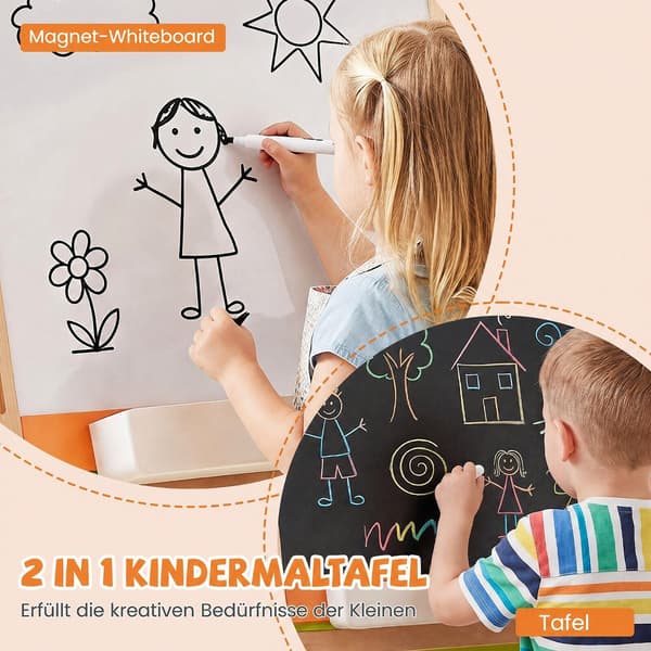 2-i-1 tegnestaffeli til børn med magnetisk whiteboard og tavle, 3+ år