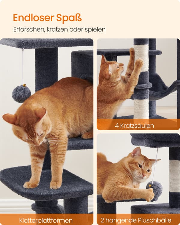 Kattträd 45x35x112 cm Grå Plysch