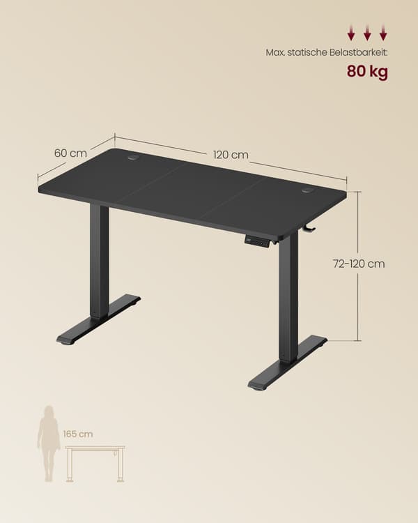 Höj- och sänkbart skrivbord, 120 x 60 cm, svart