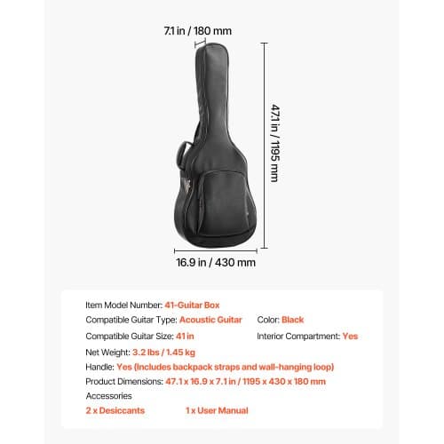 Akustisk gitarr hårt fodral 119,5x41 cm svart