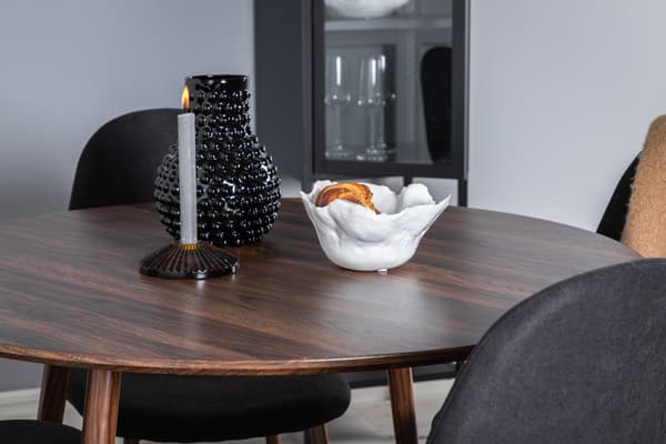 Spisebord og stole sæt Plaza 100 cm valnød sort stof