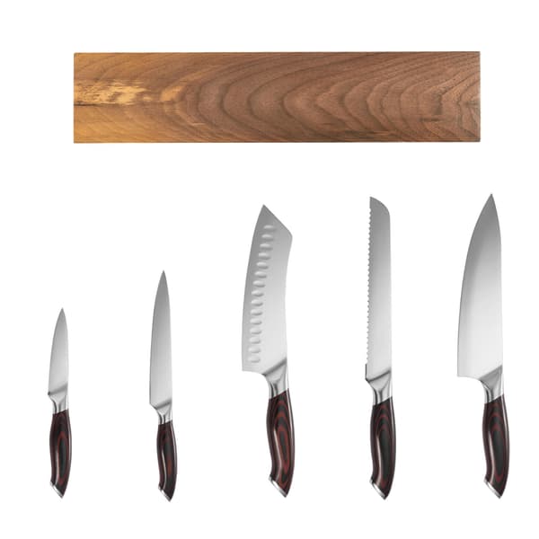 Knivsæt til køkken, 6 dele, 34.2x5.2x20.8 cm, brun, rustfrit stål