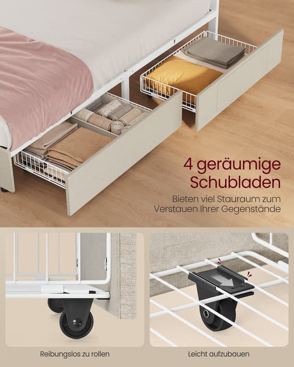 Sängram, 210.2x169x88.2 cm, Beige, Metall
