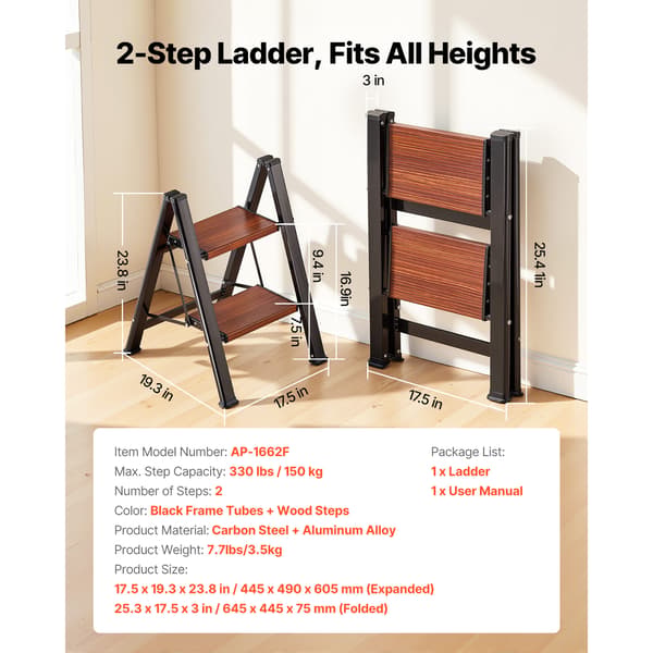 Trappestige 2 trin foldbar 44,5x49x60,5 cm sort aluminium