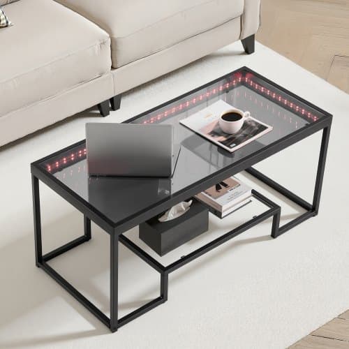 Soffbord, Härdat glas, 100x51x48 cm, Förvaring