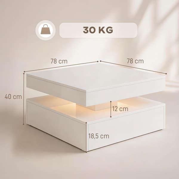 LED-soffbord med förvaring 78x78x40 cm högblank vit