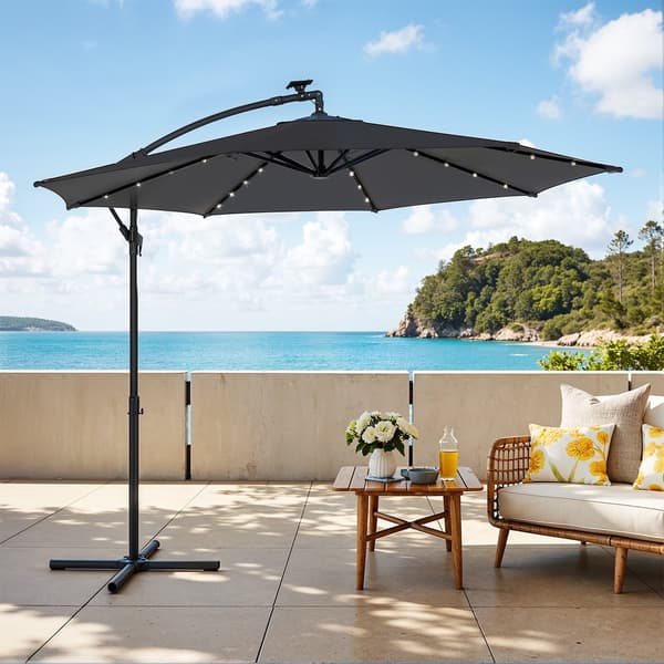 Parasol 300 cm diameter Grå Metal Solcelle LED-belysning