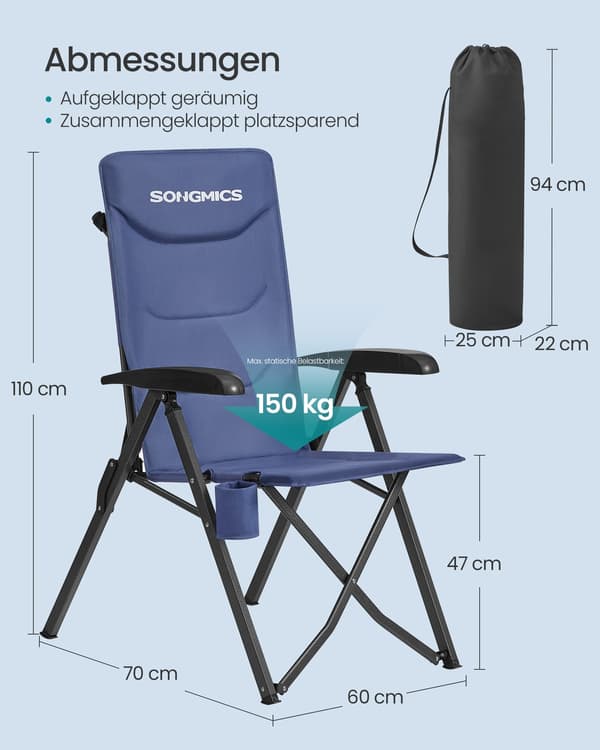 Campingstol 70x60x110 cm Blå