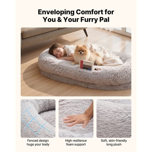 Hundeseng til mennesker, 132x86x24 cm, Grå, Memory Foam