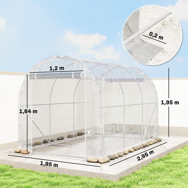 Polytunnel drivhus, 195x295x195 cm, transparent, stål