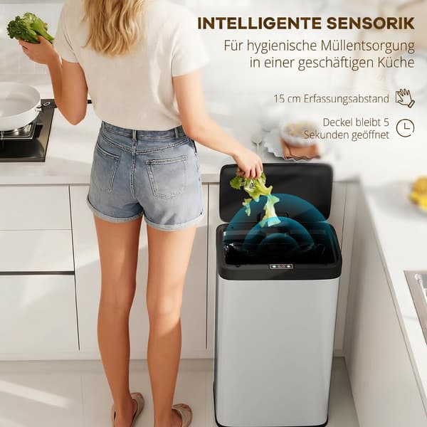 Sensor affaldsspand 45 L 38x25,5x67,5 cm sølv