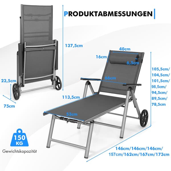 Liggestole 2 stk 146-173x66x78,5-105,5 cm grå