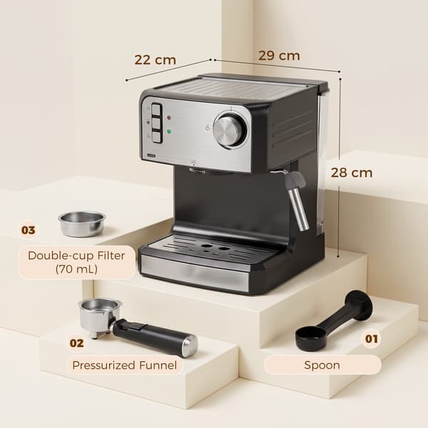 Espressomaskine 20 bar 1,6 L 29x22x28 cm sort