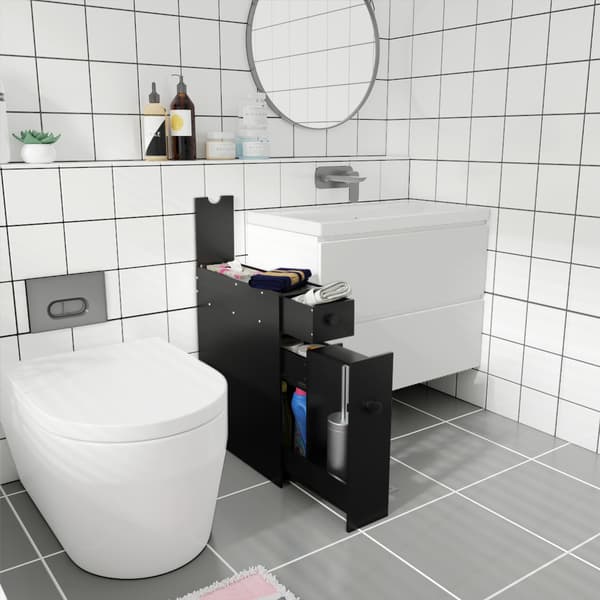 Badrumsskåp, Svart - Material: mdf, svartlackerad , Star