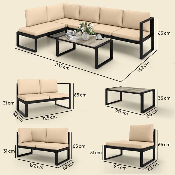 Havemøbelsæt 4-delt sofasæt 247x152x65 cm Khaki Stål