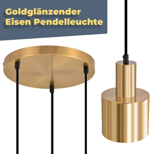 Loftlampe - NETTLIFE - 3 lys - guld - moderne design - E27 sokkel