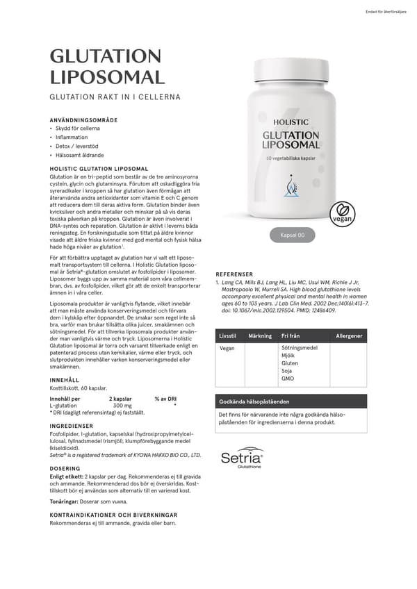 Glutation liposomal, 60 kapslar