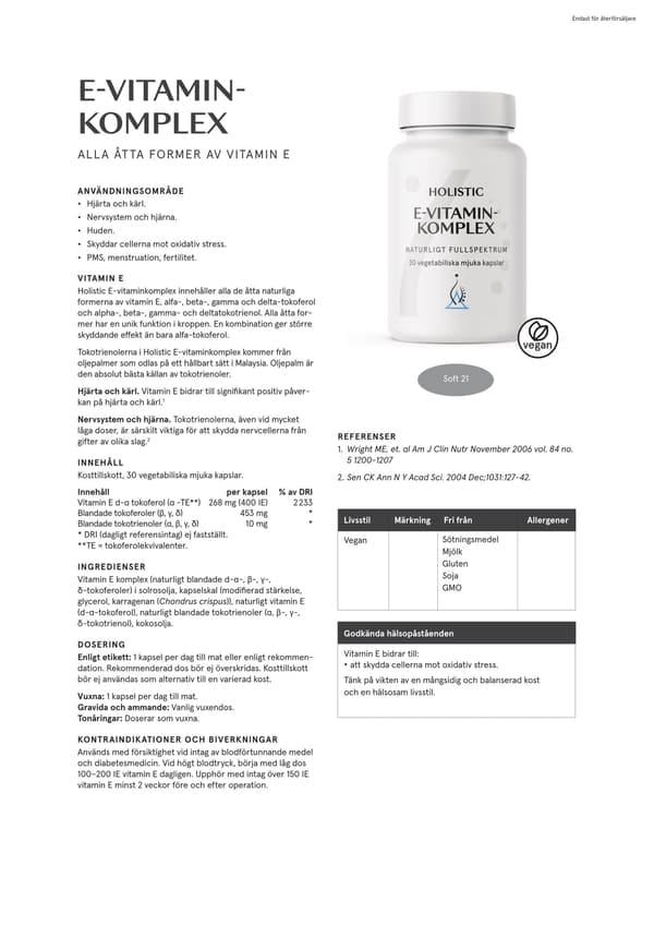 E-vitaminkomplex, 30 kapslar