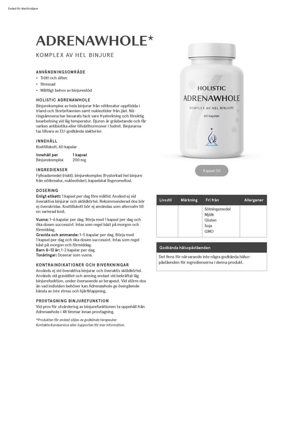 Adrenawhole 200 mg, 60 kapslar