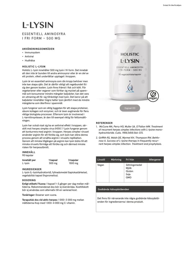 L-lysin 500 mg, 90 kapslar