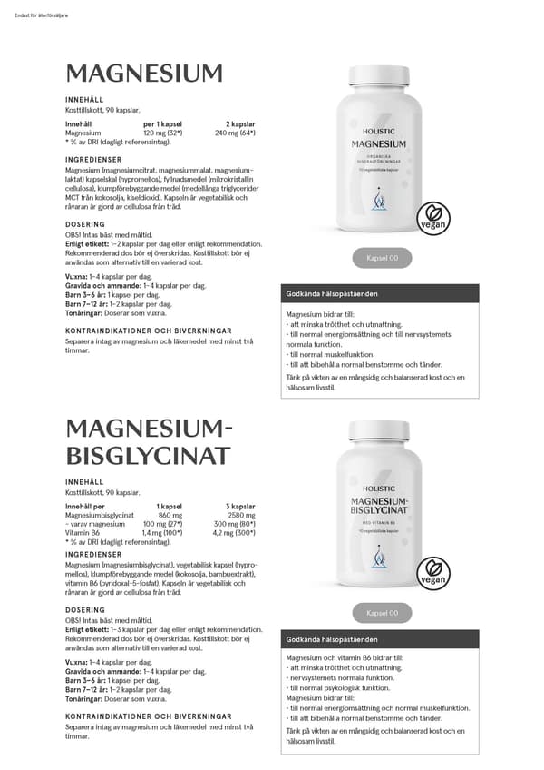 Magnesiumbisglycinat, 90 kapslar