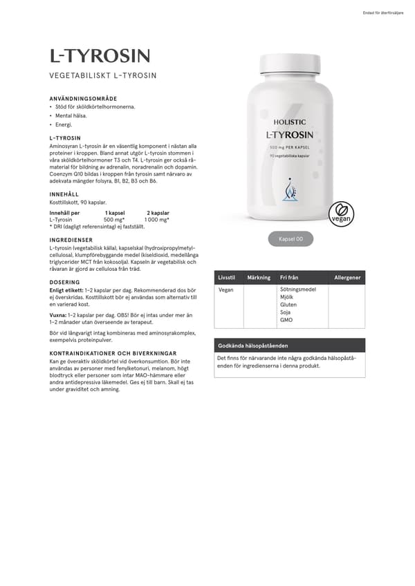 L-tyrosin, 90 kapslar