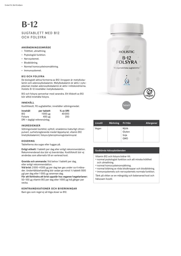 B12 Folsyra, 90 tabletter