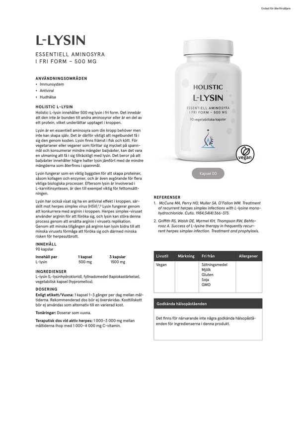 L-lysin 500 mg, 90 kapslar