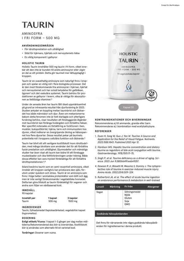Taurin 500 mg, 90 kapslar
