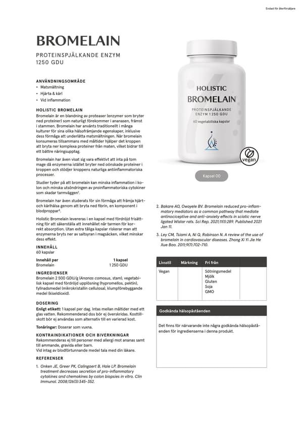 Bromelain, 60 kapslar