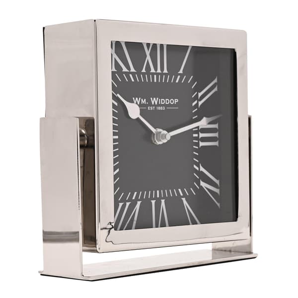 Wm.Widdop Silver Square Mantle Clock - 18cm