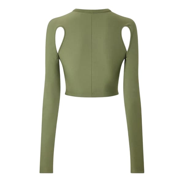 Off White Dam Mock Neck Slim Cold Shoulder Crop Top