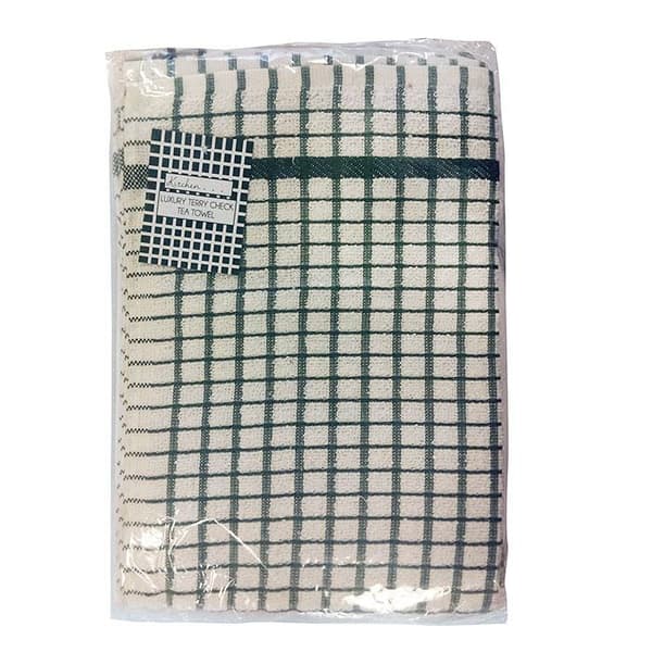 No 50 Terry Check Tea Towel Green