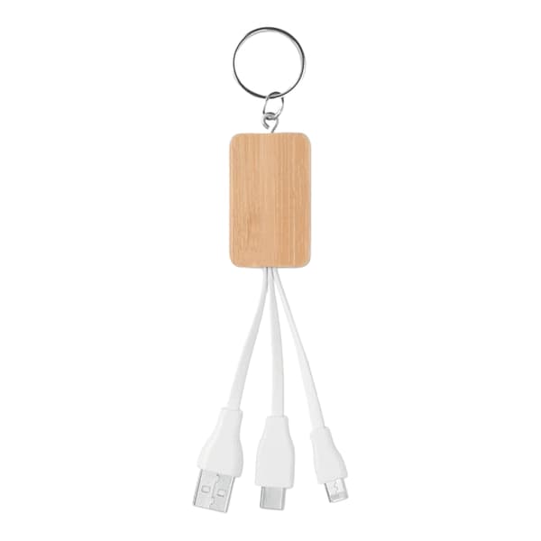 MidOcean Clauer Bamboo 3 i 1 nøglering opladerkabel