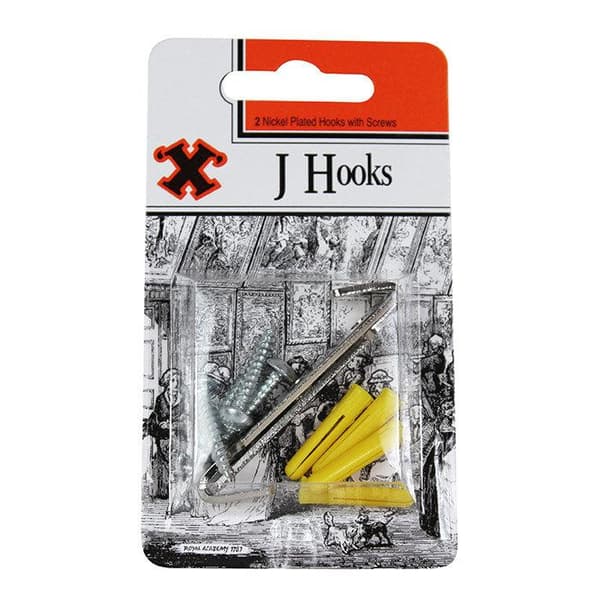 X Nickelpläterade J-krokar Blister 2-pack